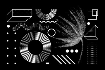 Universal trend halftone geometric shapes set