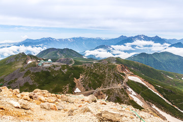 乗鞍登山道から畳平と北アルプス