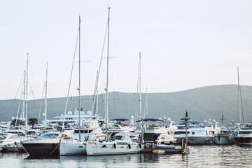 Beautiful view of the yachts in the port of Tivat in Montenegro.
