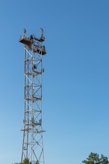 Telecommunication sation. Gsm tower, mobile and internet tower. Gsm transmitter. Wifi internet signal tower. 