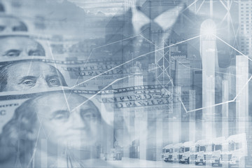 Fototapeta na wymiar Business background multiple exposures with US Dollar money with business people command background.
