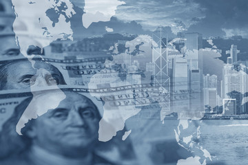 Business background multiple exposures with US Dollar money with business people command background.