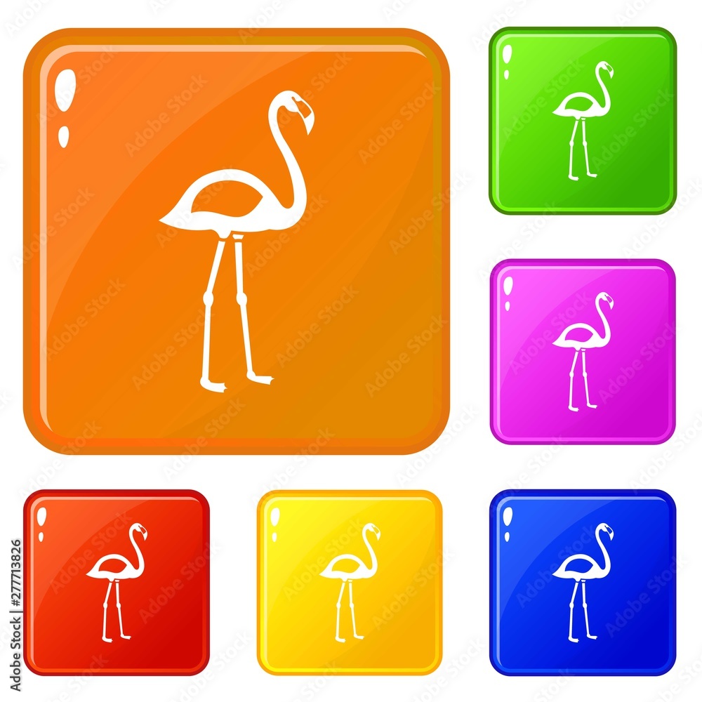 Aufkleber flamingo icons set collection vector 6 color isolated on white background