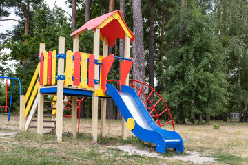 Kids playground. Playground in the city park. Street playground for kids. Urban playground for children.