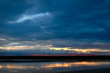 Fototapeta na wymiar Beautiful landscape at sunset on the shores of Lake Junin