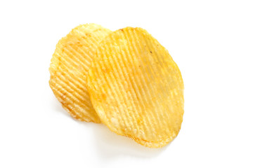Ribbed potato chips collection isolated on white background. Potato chips, unhealthy eatting.