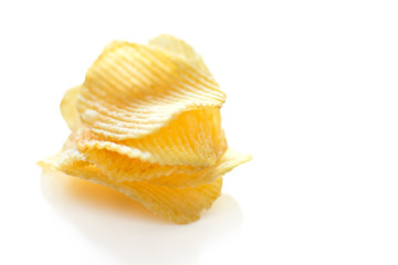 Ribbed potato chips collection isolated on white background. Potato chips, unhealthy eatting.