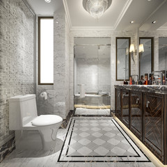3d rendering modern classic bathroom with luxury tile decor with  view from window