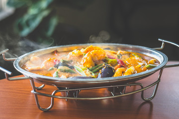 Curry Assam Fish slice with eggplant brinjal okra lady's fingers long beans snap beans
