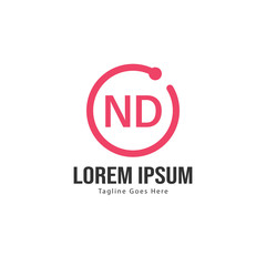 Initial ND logo template with modern frame. Minimalist ND letter logo vector illustration