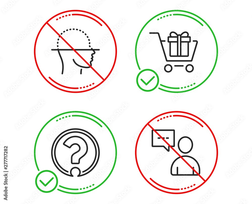 Poster do or stop. question mark, shopping cart and face scanning icons simple set. users chat sign. ask su