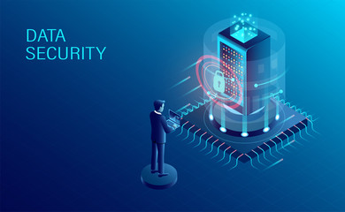data security concept. data processing protecting. digital information. flat isometric vector illustration
