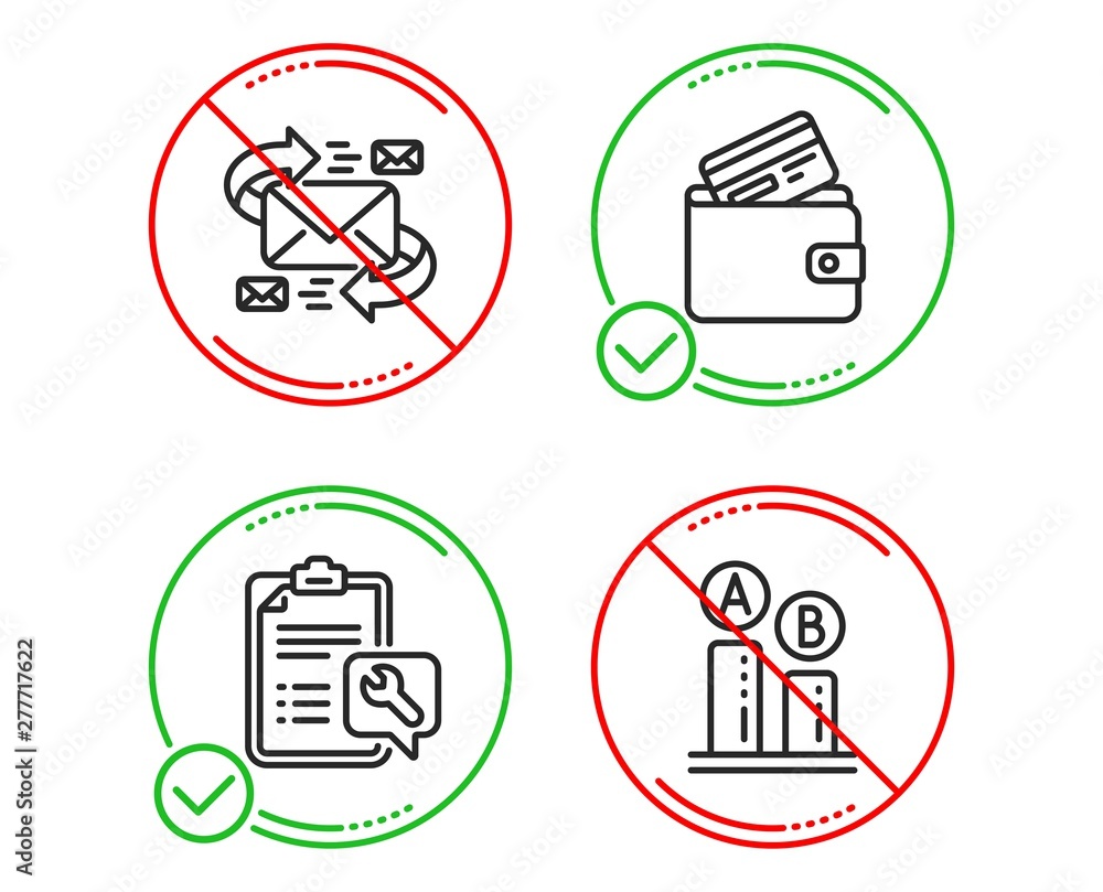 Poster do or stop. e-mail, debit card and spanner icons simple set. ab testing sign. communication by lette