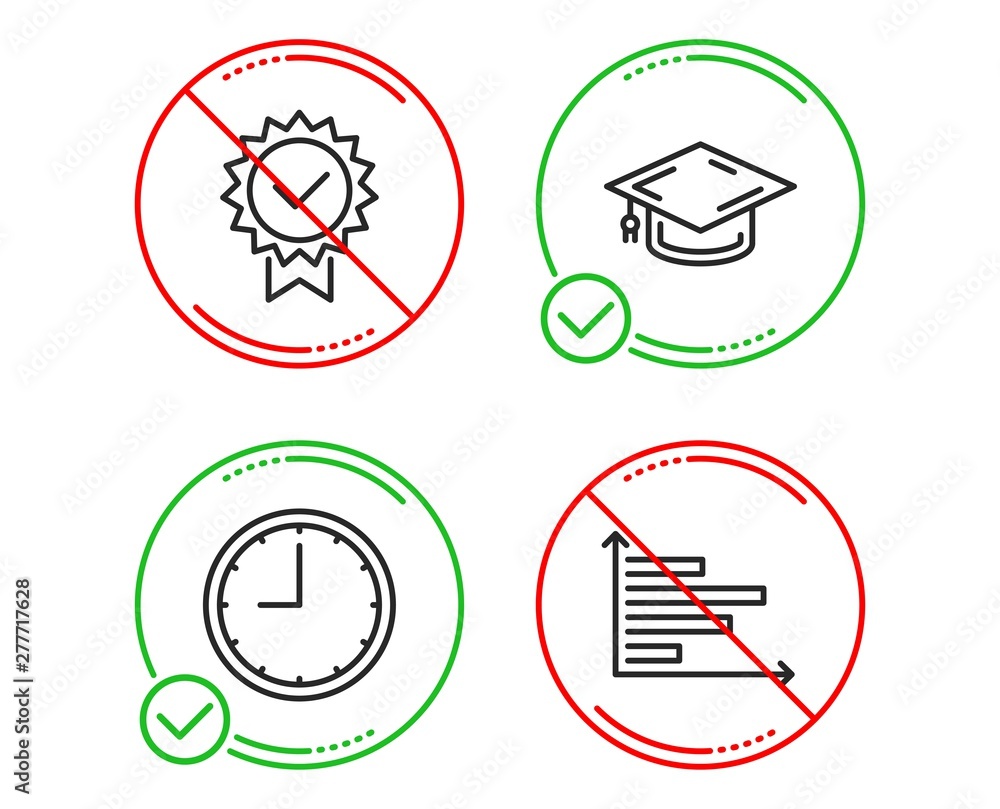 Poster do or stop. graduation cap, time and certificate icons simple set. horizontal chart sign. university