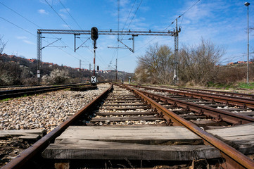 Train rails and train station