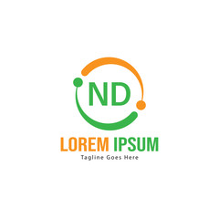 Initial ND logo template with modern frame. Minimalist ND letter logo vector illustration