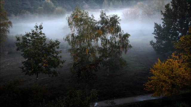 Evening autumnal fog in Falkensee (Brandenburg) near Berlin Spandau of October 20, 2016, Germany