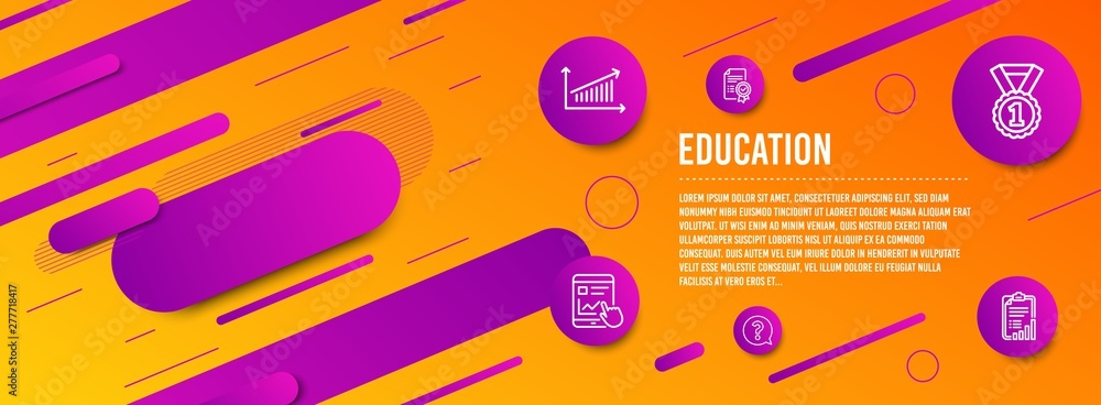 Poster header banner. best rank, internet report and certificate icons simple set. question mark, chart and