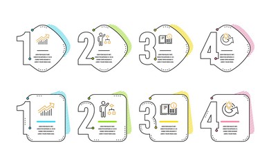 Algorithm, Demand curve and Instruction info icons simple set. Share idea sign. Developers job, Statistical report, Project. Solution. Education set. Infographic timeline. Line algorithm icon. Vector