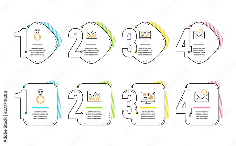 Poster analytics graph, medal and investment icons simple set. new mail sign. growth report, winner, econom