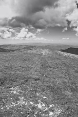 Panorama from Monte Chiappo peak. Black and white photo