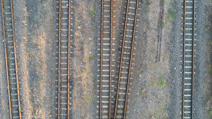 aerial top view of railroad tracks background.