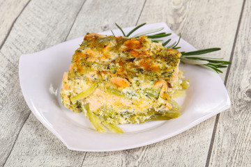 Tasty casserole with salmon and broccoli