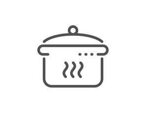 Boiling pan line icon. Cooking sign. Food preparation symbol. Quality design element. Linear style boiling pan icon. Editable stroke. Vector