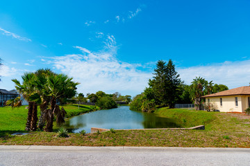 Small canal in a beautiful residential neighborhood in Venice