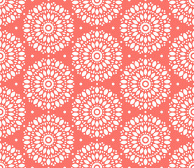 Ornamental Mandala Decoration Pattern. Endless Vector Background. Coral Color.