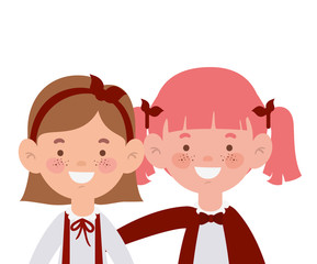 student girls smiling on white background