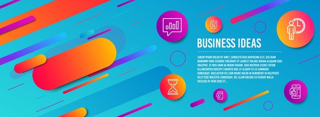 Header banner. Ab testing, Waiting and Time hourglass icons simple set. Analytical chat, Loan percent and Mobile like signs. Phone test, Service time. Business set. Line ab testing icon. Vector