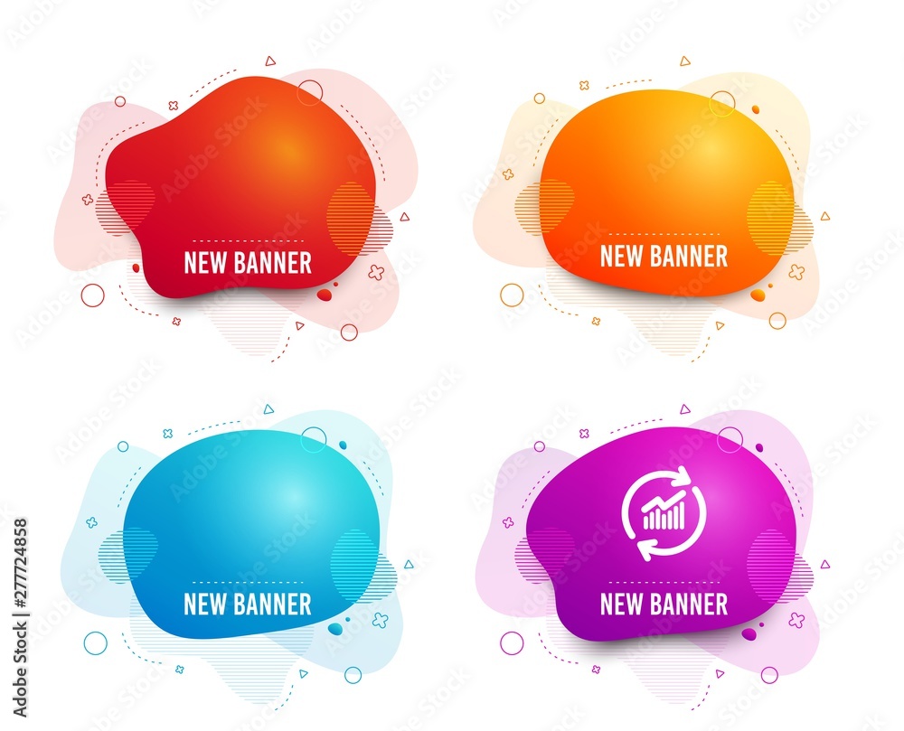 Poster liquid badges. set of credit card, web report and chart icons. update data sign. atm payment, graph 