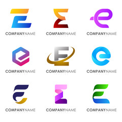 Set of modern alphabet logo design letter E.