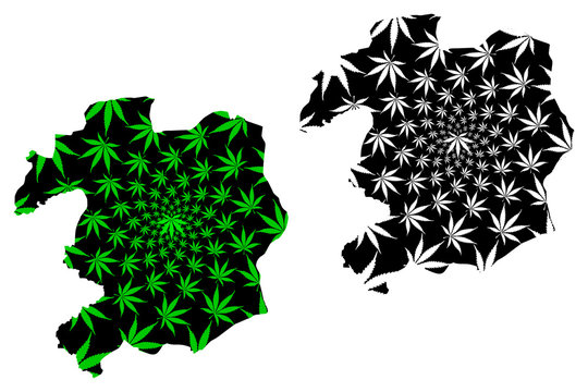 Bingol (Provinces of the Republic of Turkey) map is designed cannabis leaf green and black, Bing&ouml;l ili map made of marijuana (marihuana,THC) foliage,....