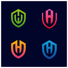Obraz premium Set of HW Shield Logo Design Vector. Initial HW logo Template. Shield WH logo concept. Icon Symbol