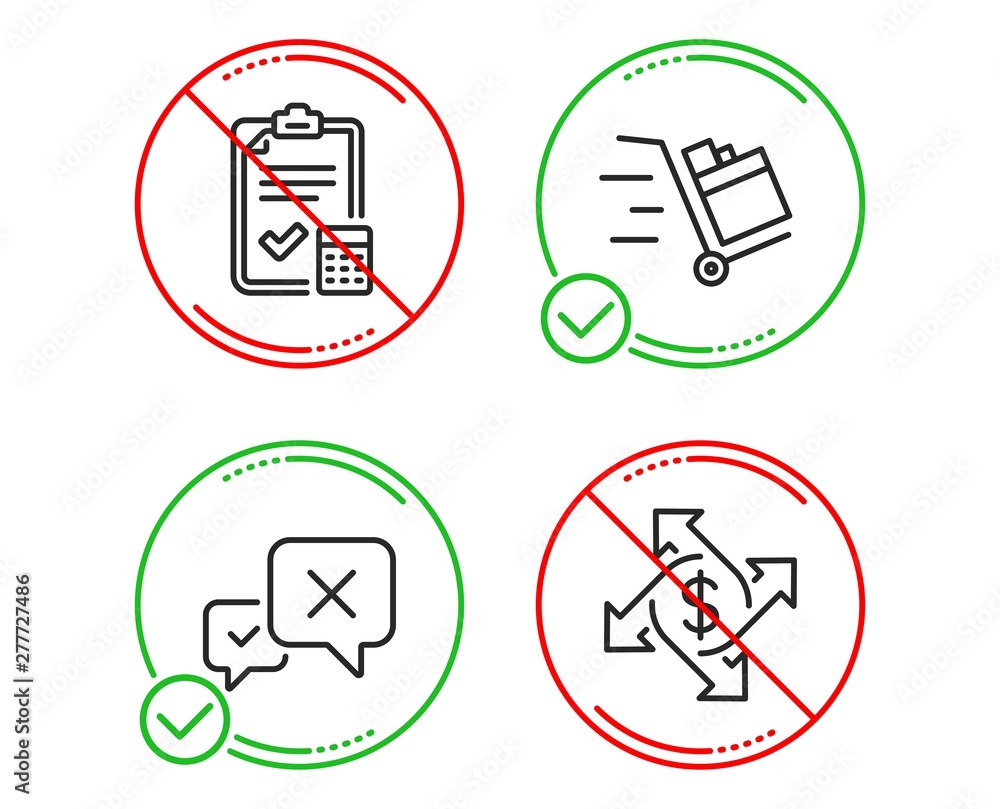 Poster do or stop. push cart, reject and accounting checklist icons simple set. payment exchange sign. expr