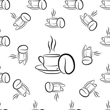 Coffee Cup And Coffee Bean Icon Seamless Pattern