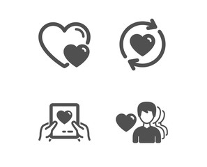Set of Update relationships, Love mail and Hearts icons. Man love sign. Valentine letter, Romantic relationships, Romantic people.  Classic design update relationships icon. Flat design. Vector