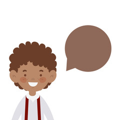 student boy smiling with speech bubble
