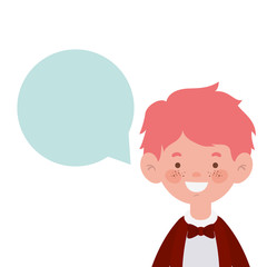 student boy smiling with speech bubble