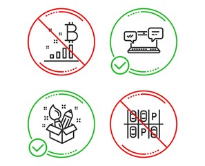 Do or Stop. Creativity, Bitcoin graph and Internet chat icons simple set. Parking place sign. Design idea, Cryptocurrency analytics, Online communication. Transport. Line creativity do icon. Vector