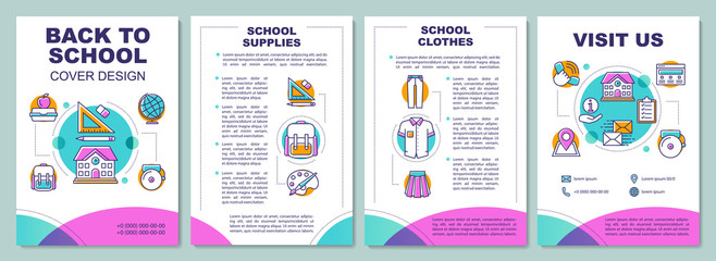 Education system brochure template layout. Back to school. Flyer, booklet, leaflet print design with linear illustrations. Vector page layouts for magazines, annual reports, advertising posters