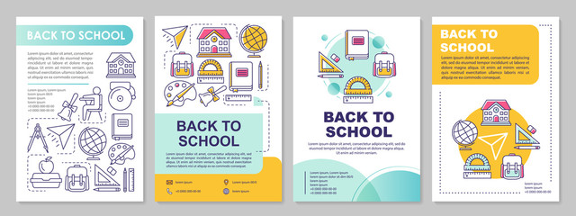 Fototapeta na wymiar Studying at school brochure template layout. Pupils, academic year. Flyer, booklet, leaflet print design with linear illustrations. Vector page layouts for magazine, annual report, advertising poster