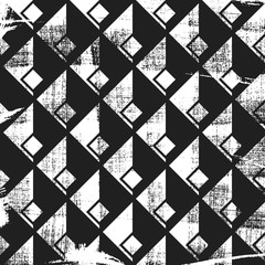 Grunge abstract isometric pattern. Square black and white backdrop.