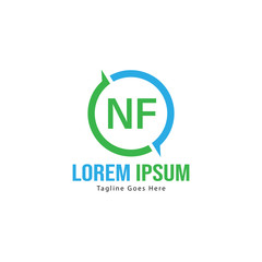 Initial NF logo template with modern frame. Minimalist NF letter logo vector illustration