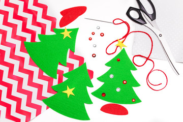 Elements for homemade Christmas gift wrapping on white