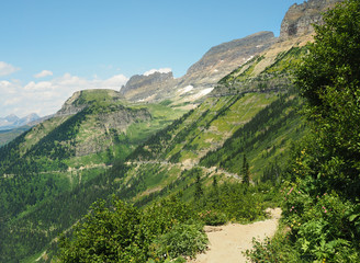 Hiking the Highline Trail with the Going to the Sun Highway Below, Glacier National Park, Montana