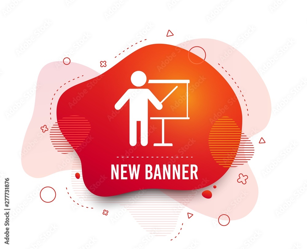 Poster fluid badge. presentation sign icon. man standing with pointer. blank empty billboard symbol. abstra