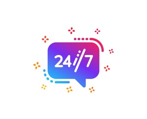 Fototapeta na wymiar 24/7 service icon. Call support sign. Feedback chat symbol. Dynamic shapes. Gradient design 24/7 service icon. Classic style. Vector
